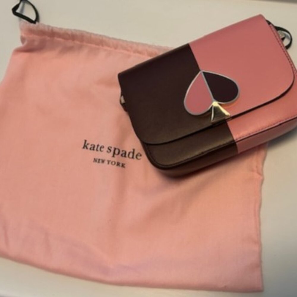 Vintage Kate Spade Nicola Leather Bag in Pink and Brown Leather w Snap closure